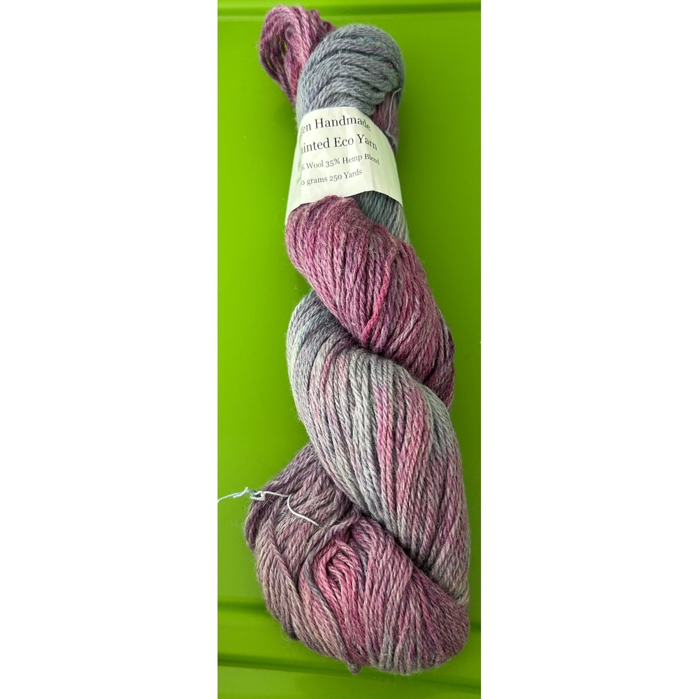 Handmade Painted Eco‎ Yarn Iris Purple Grey 65% Wool 35% Hemp 250 Yards 100g
